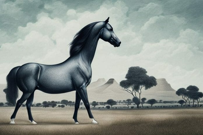A hanoverian horse in a rural south african landscape