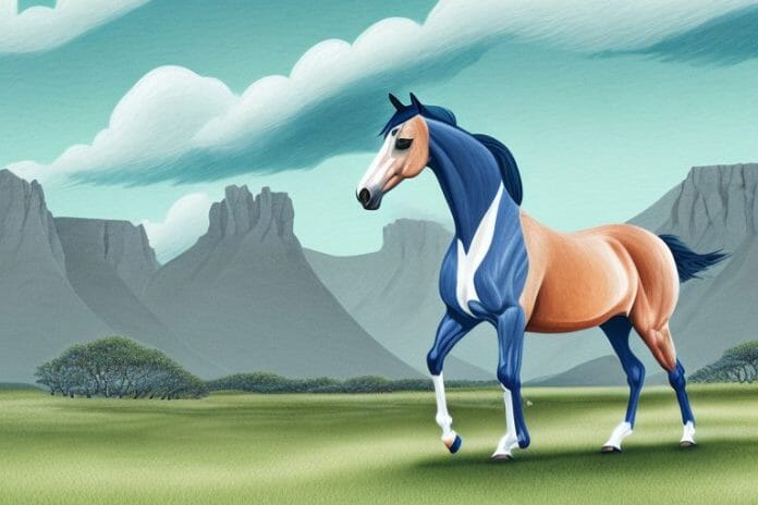 A hanoverian horse in a scenic landscape in hermanus