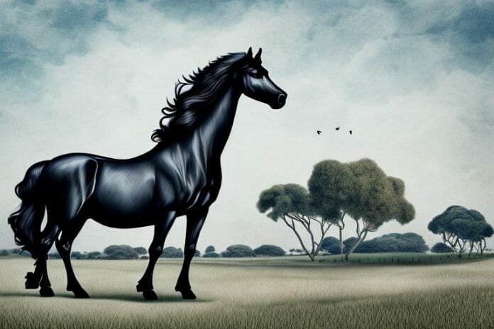 A friesian horse in a rural setting in durban