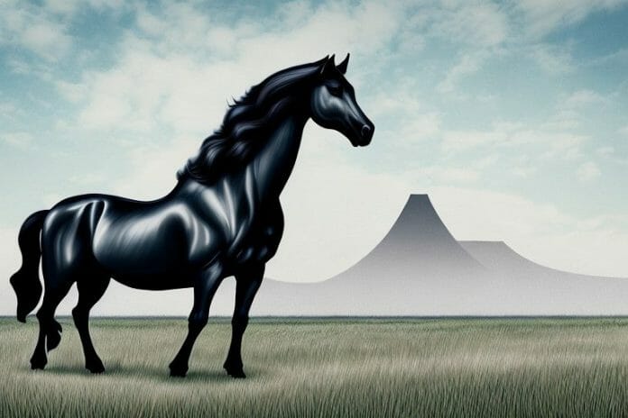 A friesian horse in a field in newcastle