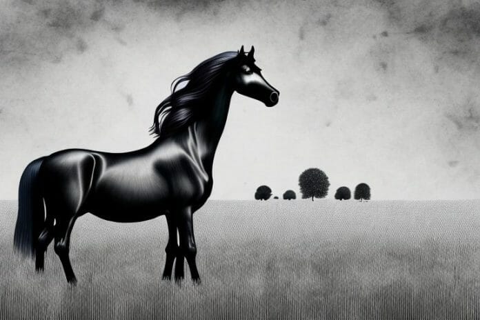 A friesian horse standing in a field in ladysmith