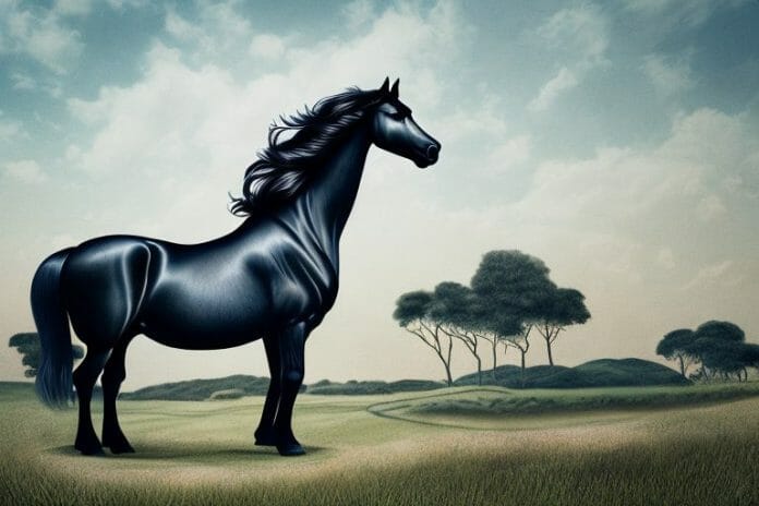 A friesian horse in a rural landscape in amanzimtoti