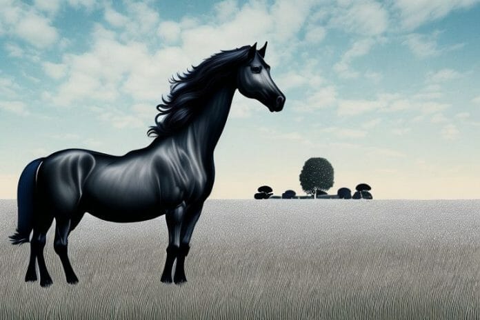 A friesian horse in a field in margate