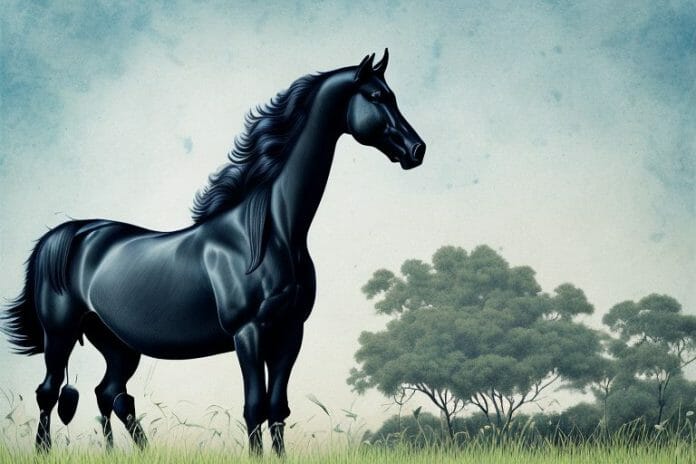 A friesian horse in a pasture in empangeni