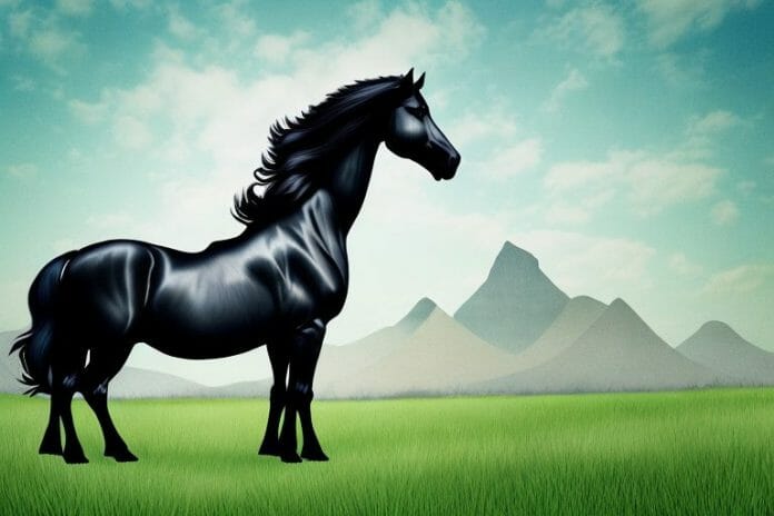 A friesian horse in a grassy field in pinetown