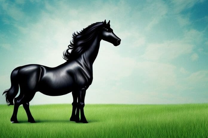 A friesian horse standing in a grassy field in umhlanga