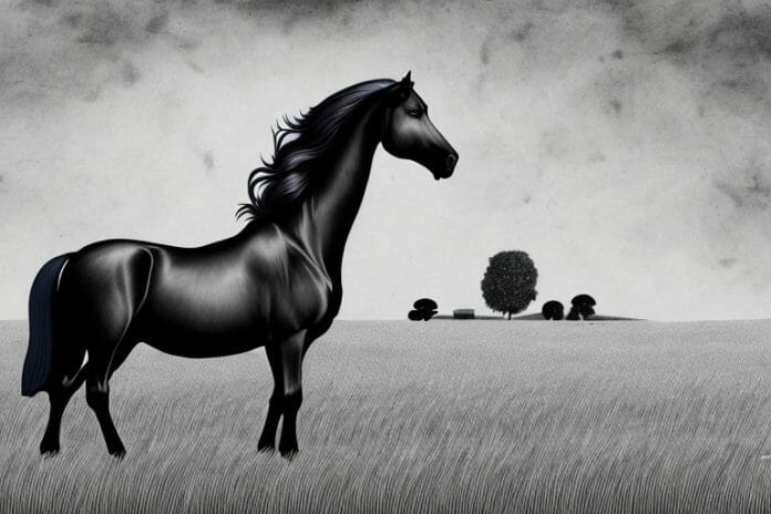 A friesian horse in a field in uitenhage