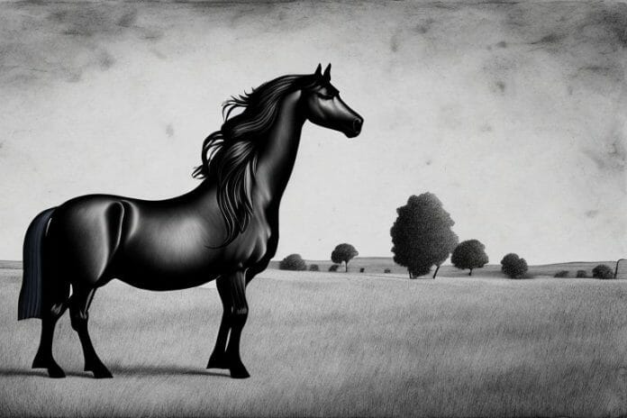 A friesian horse in a rural setting in aliwal north