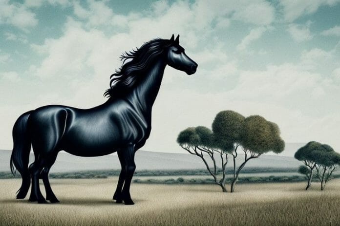 A friesian horse in a pasture in bloemfontein