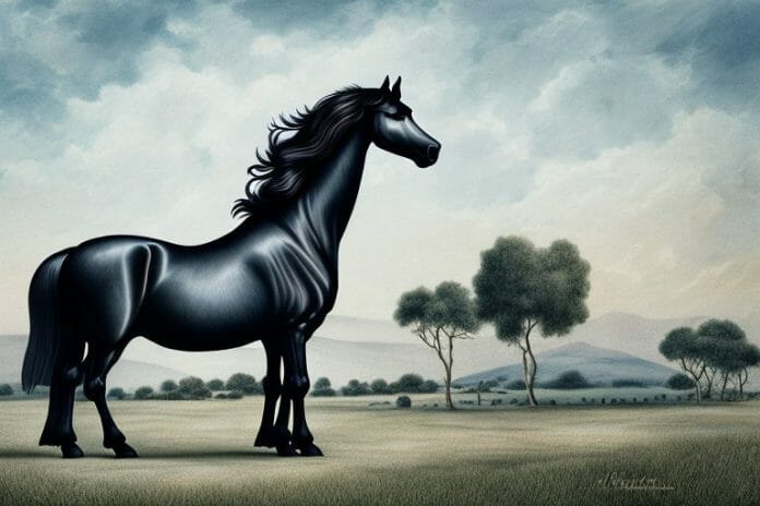 A friesian horse in a rural setting in botshabelo
