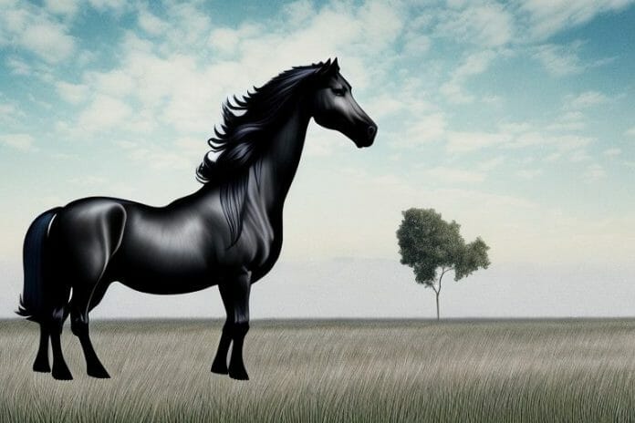 A friesian horse in a field in kroonstad