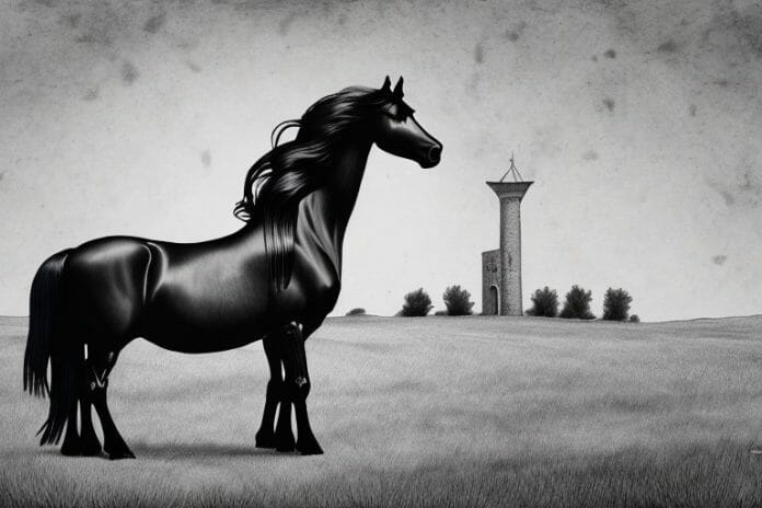 A friesian horse in a pasture in bethlehem