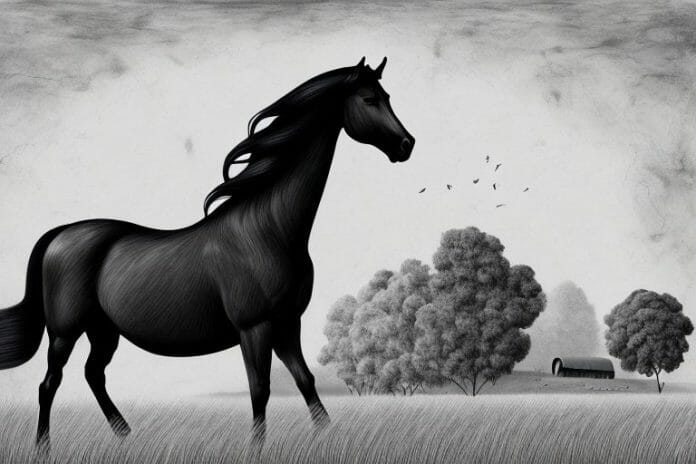 A friesian horse in a rural setting in johannesburg