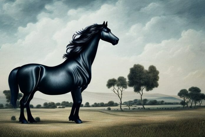 A friesian horse in a rural landscape in east rand