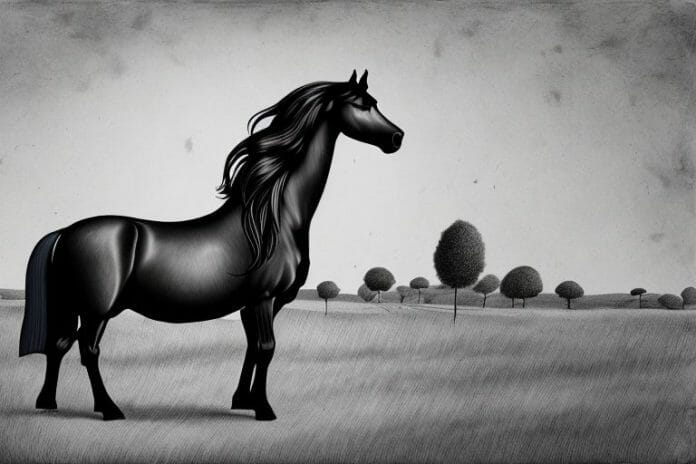 A friesian horse in a rural setting in soweto