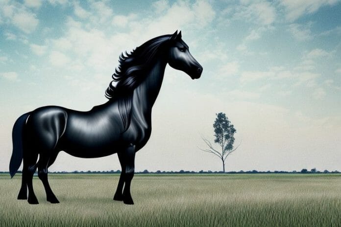 A friesian horse in a field in vanderbijlpark