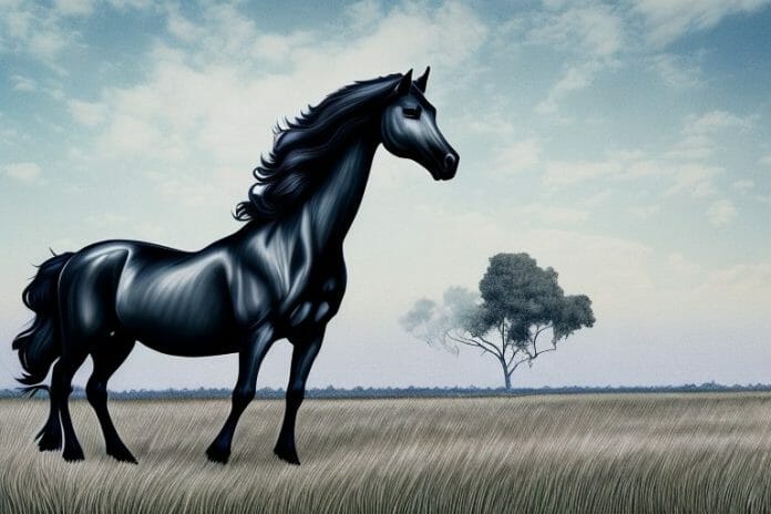 A friesian horse in a field in krugersdorp