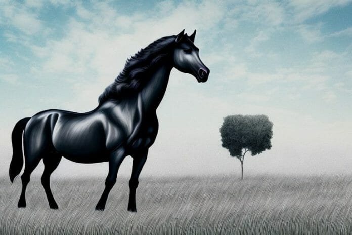 A friesian horse in a field in centurion