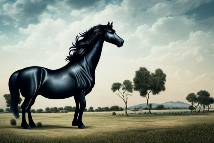 A friesian horse in a rural landscape in polokwane