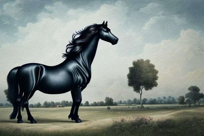 A friesian horse in a rural landscape in germiston