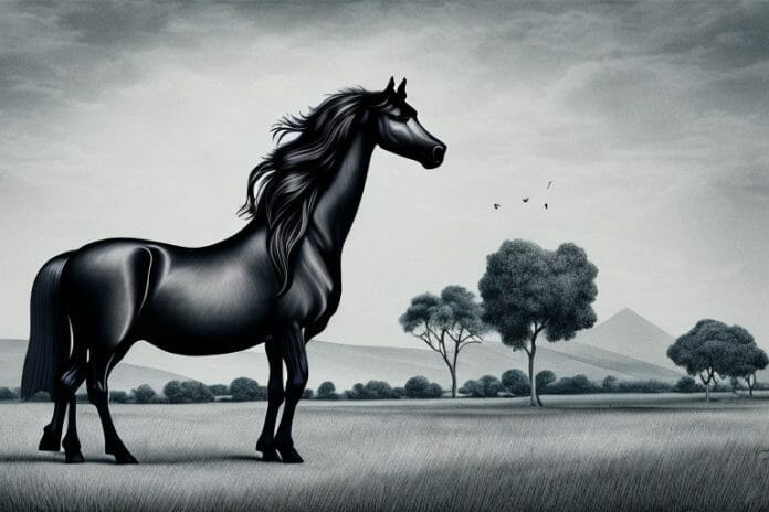 A friesian horse in a rural setting in thohoyandou