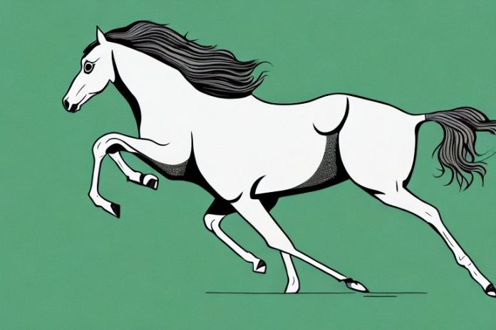 A hackney horse galloping in a grassy field in secunda