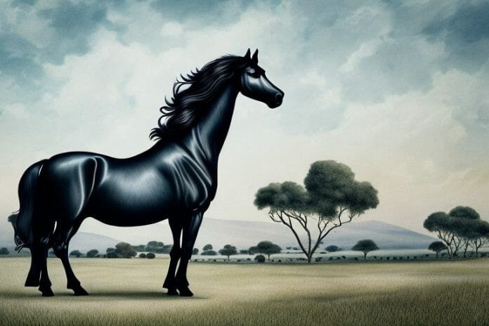 A friesian horse in a rural setting in south africa