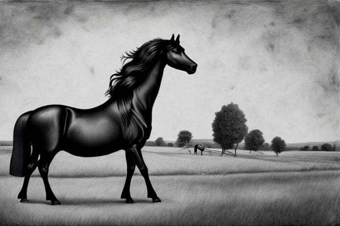 A friesian horse in a rural setting in middelburg