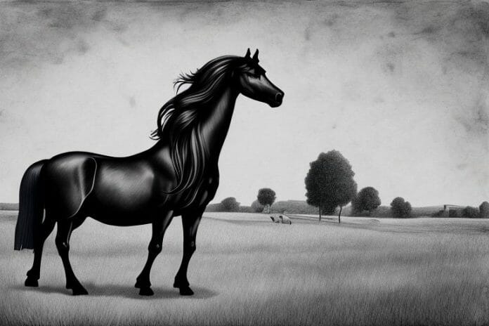 A friesian horse in a rural setting in secunda