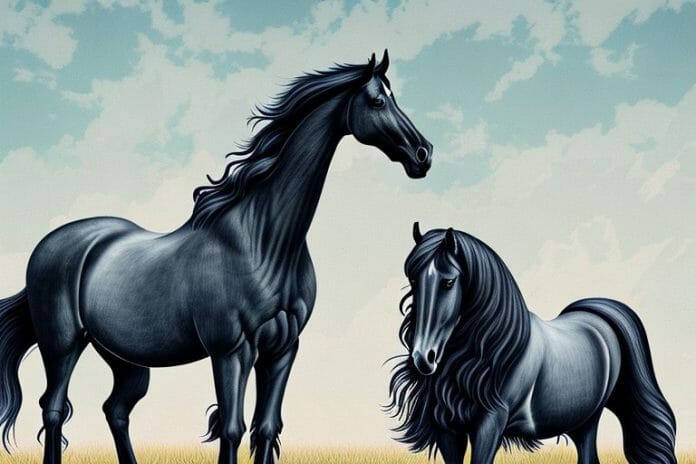 A majestic friesian horse in a rural south african landscape