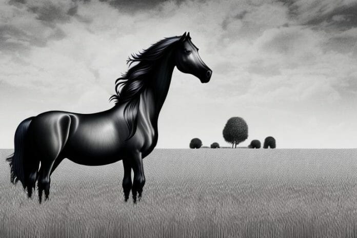 A friesian horse in a field in upington