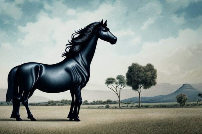 A friesian horse in a rural setting in kimberley