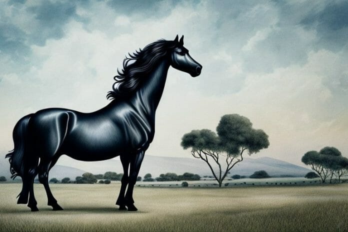 A friesian horse in a rural setting in south africa