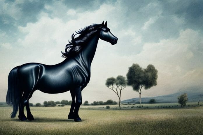 A friesian horse in a rural setting in prieska