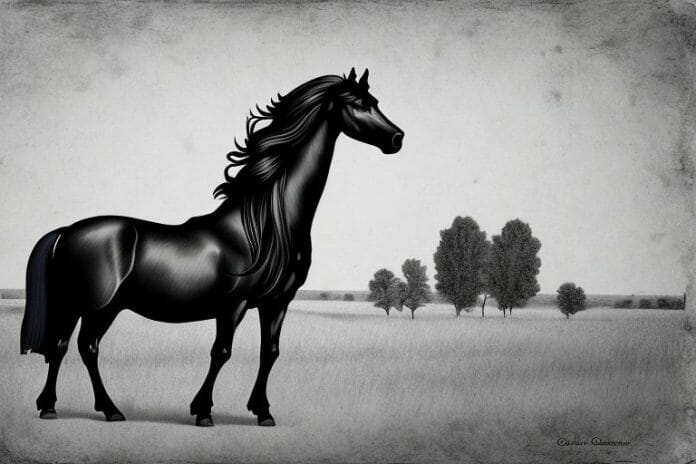 A friesian horse in a rural setting in potchefstroom