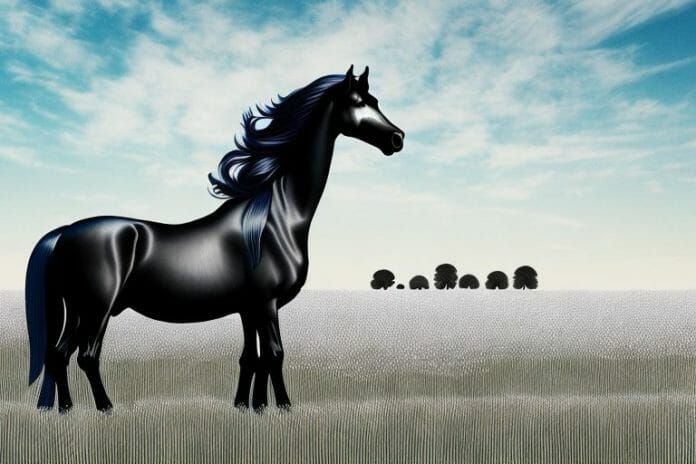 A friesian horse standing in a field in stilfontein