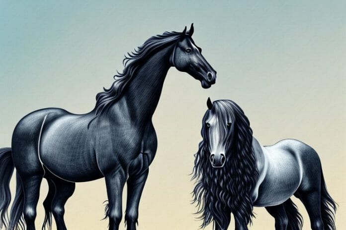 A majestic friesian horse in a rural south african landscape