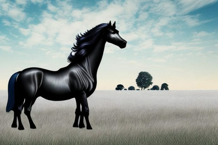 A friesian horse in a field in vryburg