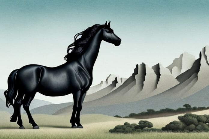 A friesian horse in a scenic landscape in cape town