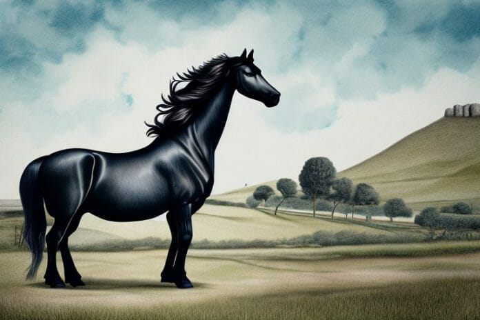 A friesian horse in a rural setting in mossel bay