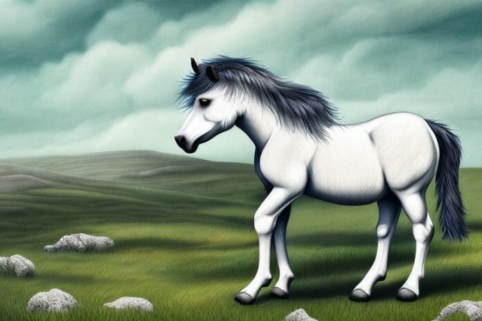 A dartmoor pony horse in a rural landscape in ballito