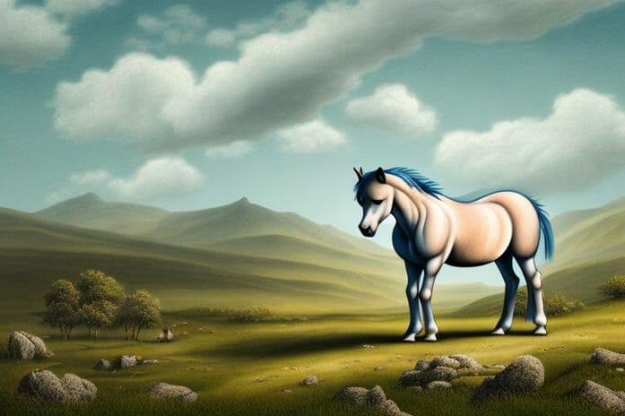 A dartmoor pony horse in a rural landscape in mthatha