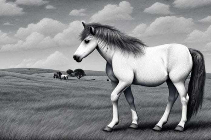 A dartmoor pony horse in a rural setting in east london