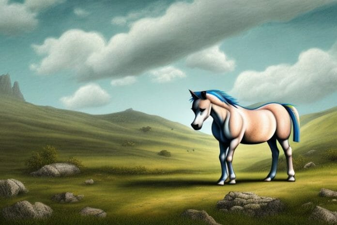 A dartmoor pony horse in a rural landscape in uitenhage