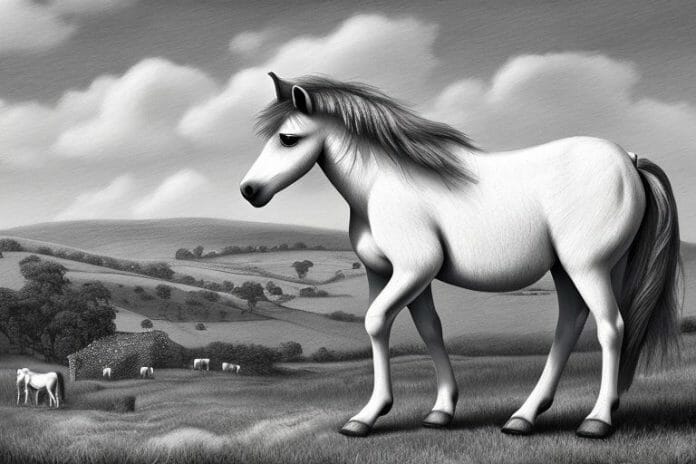 A dartmoor pony horse in a rural setting in king william's town