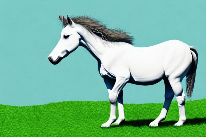 A dartmoor pony horse in a grassy field in jeffreys bay
