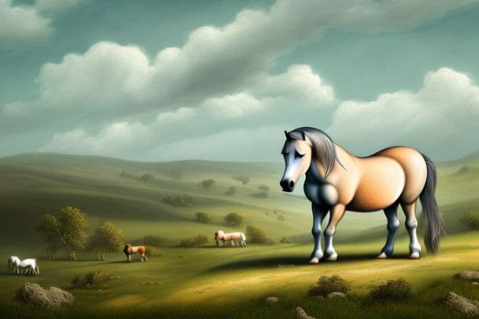 A dartmoor pony horse in a rural landscape in virginia