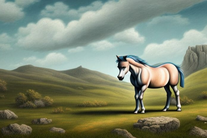 A dartmoor pony horse in a rural landscape in ficksburg