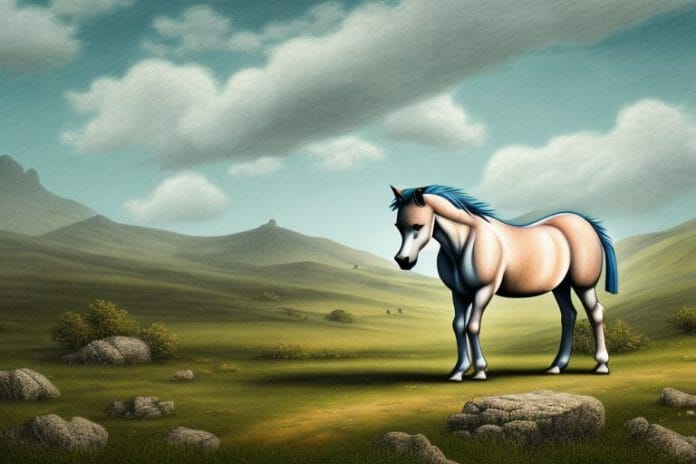 A dartmoor pony horse in a rural landscape in krugersdorp
