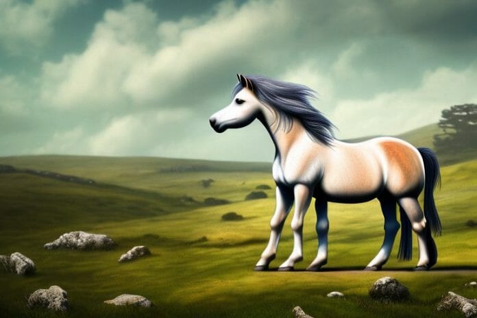 A dartmoor pony horse in a rural landscape